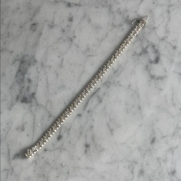 Vintage 1980s Sterling Silver 925 V Shaped Chain Link Statement Bracelet - Picture 2 of 8